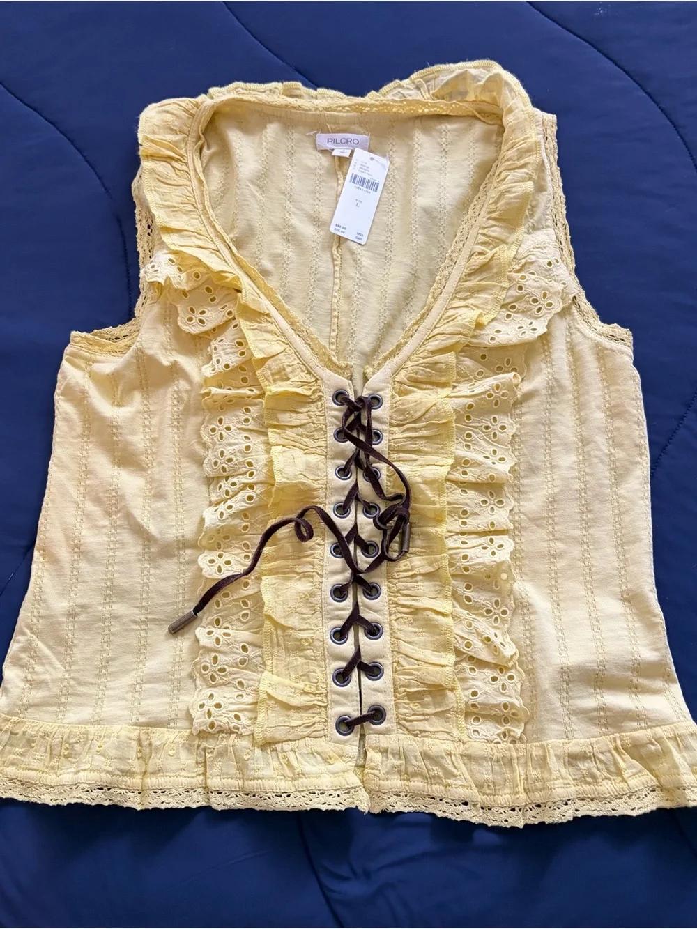Anthropologie Pilcro Eyelet Ruffle Tank in Lemongrass - Picture 3 of 13